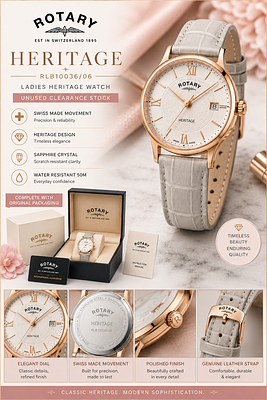 Rotary Ladies Heritage Watch RLB10036/06 - Unused Clearance Stock. Description 
Premium Rotary 