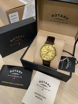 Rotary Swiss Ultra Slim Mechanical Watch Gold-Plated Guilloch Dial. Description 
Premium Rotary 