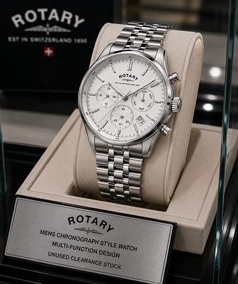 Mens Chronograph Style Watch White Dial Stainless Steel Bracelet Multi-Function Design. Descripti 