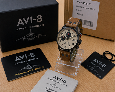AVI-8 Hawker Harrier II Chronograph Aviation Watch Quartz Leather Strap Unused. Description 