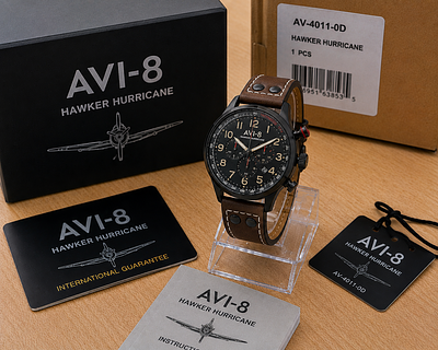 AVI-8 Hawker Hurricane Chronograph Aviation Watch AV-4011-0D Leather Strap. Description 
Premium 