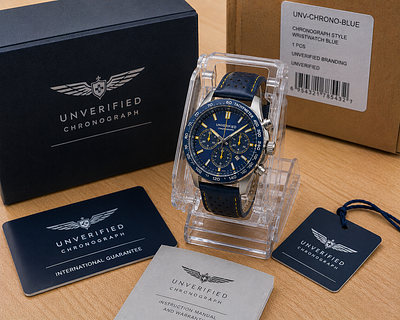 Chronograph Style Wristwatch Blue Unverified Branding With Protective Case. Description 
Premium 