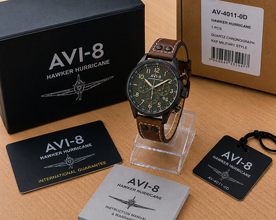 AVI-8 Hawker Hurricane Chronograph Aviation Watch RAF Military Style Quartz. Description 