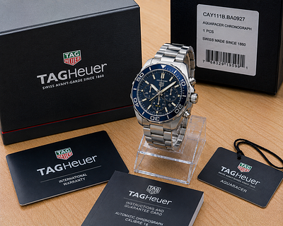 TAG Heuer Aquaracer Chronograph 300M Blue Dial Steel Watch Box Papers Unused. Description 