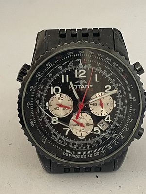 Rotary Men's Chronospeed Pilot's Chronograph Black PVD Wristwatch. A men's quartz chronograph 