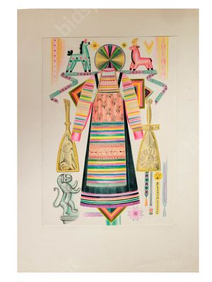 Левицкий А.Р. Русский сувенир. Бумага, карандаш, цв. карандаши. 1980 г. Размер - . Левицкий 