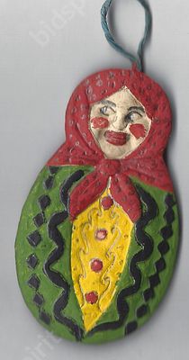 Матрешка. Новогодняя елочная игрушка из папье-маше. Размер - . Производство украшений из 