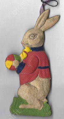 Заяц с мячиком. Новогодняя елочная игрушка из папье-маше. Размер - . Производство украшений из 