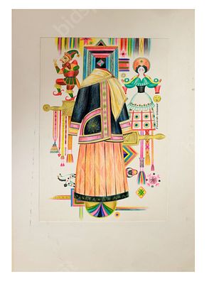 Левицкий А.Р. Русский сувенир. Бумага, карандаш, цв. карандаши. 1980 г. Размер -. Левицкий 