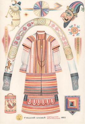 Левицкий А.Р. Народное искусство. Русский музей. Бумага, цветные карандаши. 1980 г. Размер - 