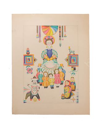 Левицкий А.Р. Дымковская игрушка. Бумага, цветные карандаши. 1980-е гг. Размер -. Левицкий 