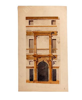 Шаховской А. Эскиз фасада здания. Бумага, акварель. 1910 г. Размер - 63,5х37 см.