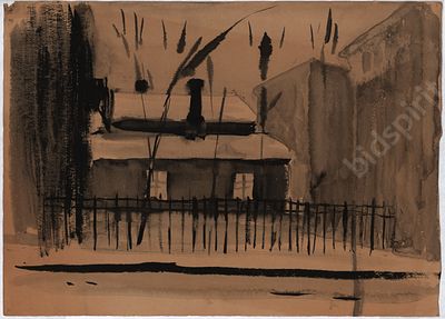 Дургин В.Я. Дом с трубой. бумага, акварель. 1960-е гг. Размер - 41х29 см. Виктор Яковлевич 