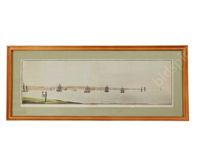 Вид порта и города Ахтиар (Севастополь). Гравер Гейслер Кристиан. Раскрашенная акварелью 