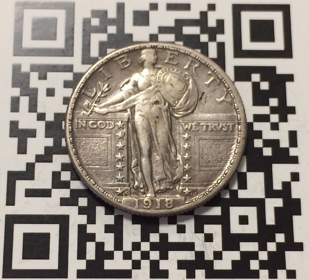 מטבע כסף ארה״ב 25 סנט 1918 S סוג 2 במצב בינוני עם גרפיטי של סריטות
