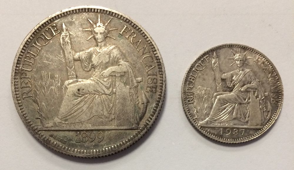 INDO - CHINA SILVER COINS LOT
1 Piaster 1899 in VF
and 20 CENTS 1937 in UNC