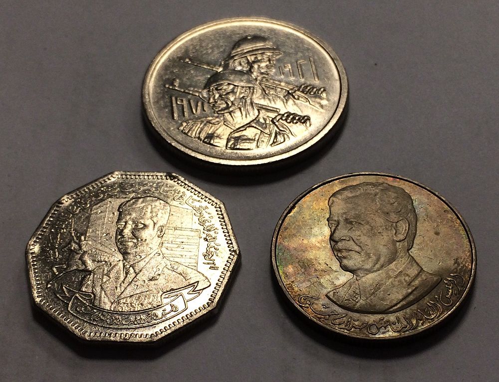 IRAQ NICKEL COINS LOT OF 250 and 500 FILS and 1 DINAR 1980 SADDAM HUSSEIN AND IRAQ ARMY