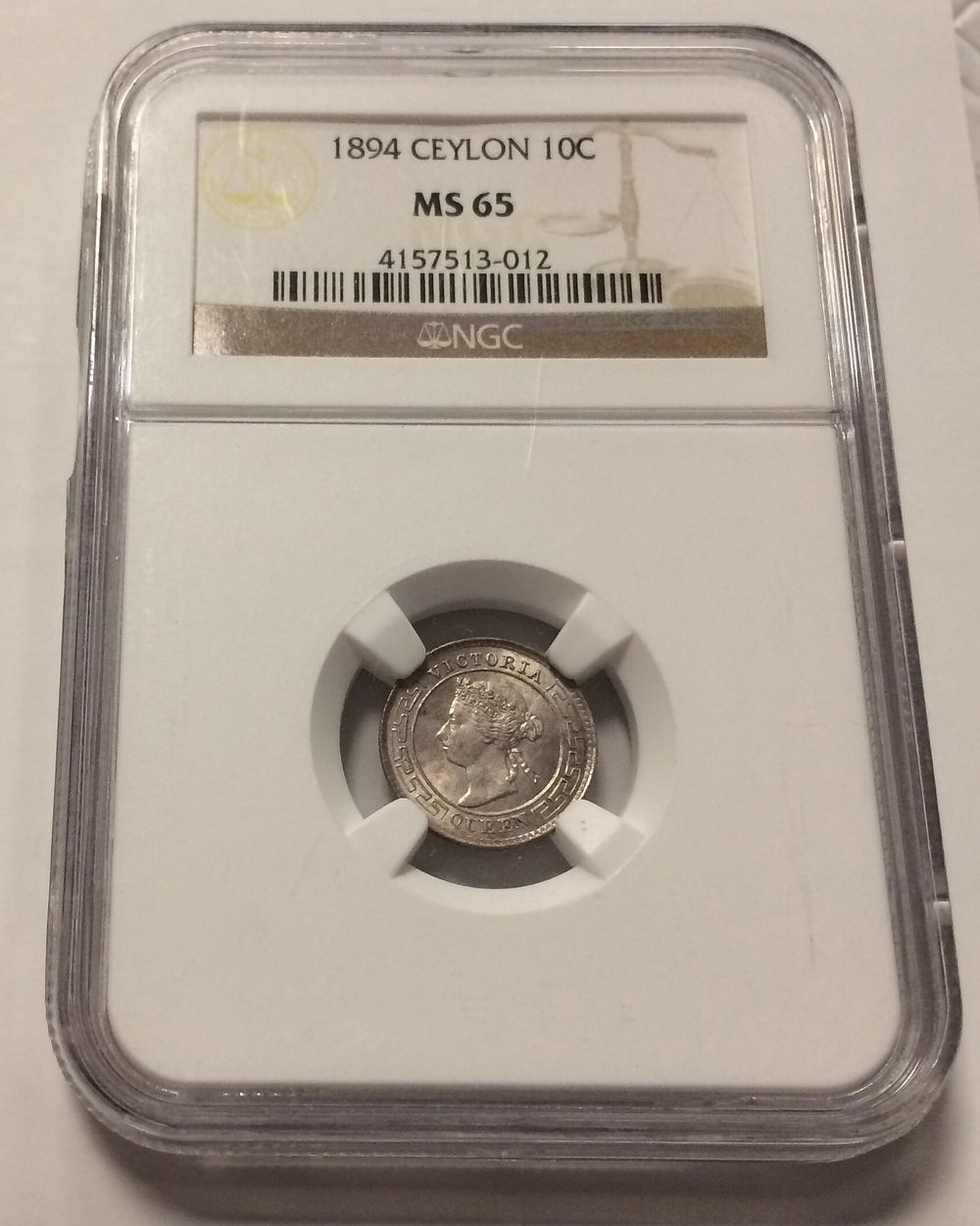 Sri lanka Ceylon silver coin 10 cents 1894 NGC MS 65 UNC