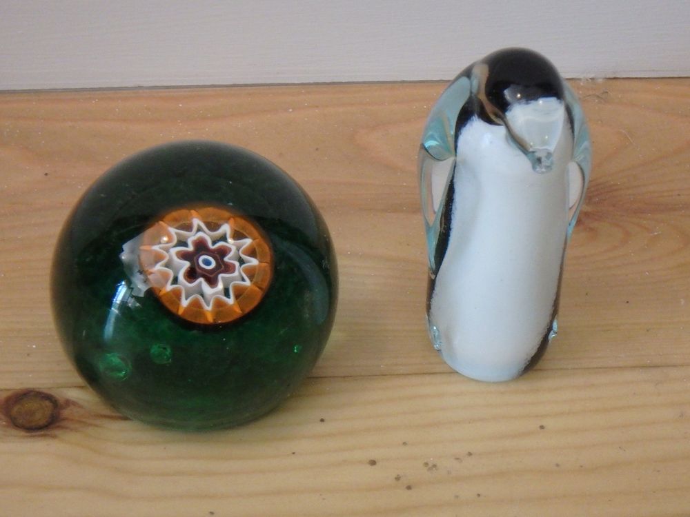 Lot 9: Murano Paper Weight Centred Millefiore/Flower together with Penguin...