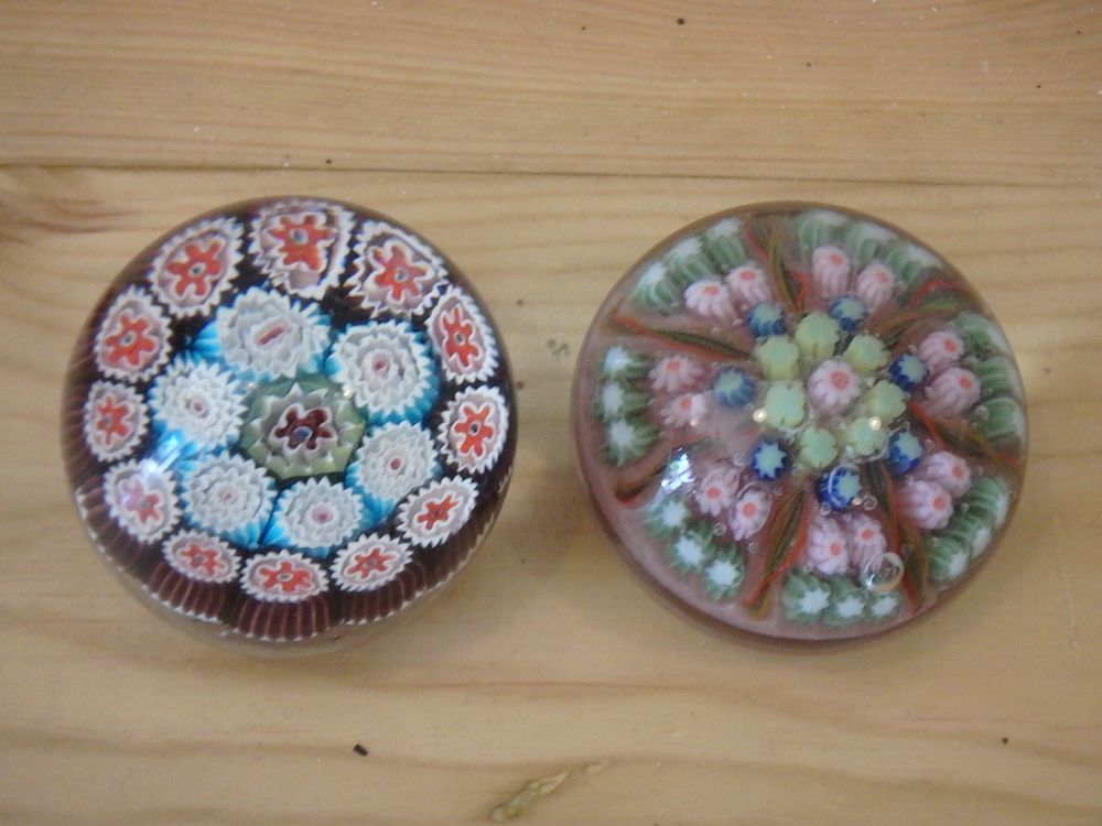 Lot 19: Two Vintage Millefiori Glass Paper Weights