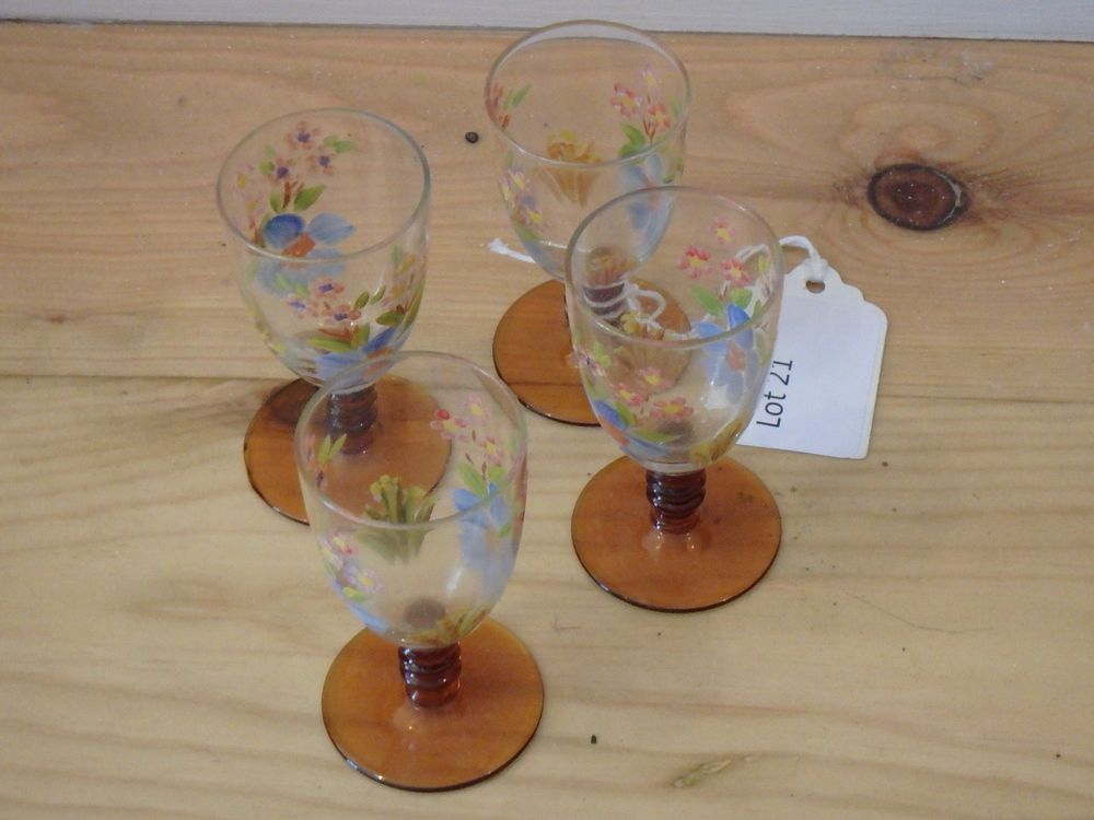 Lot 21: Set of Four Hand Painted Glasses Floral Design