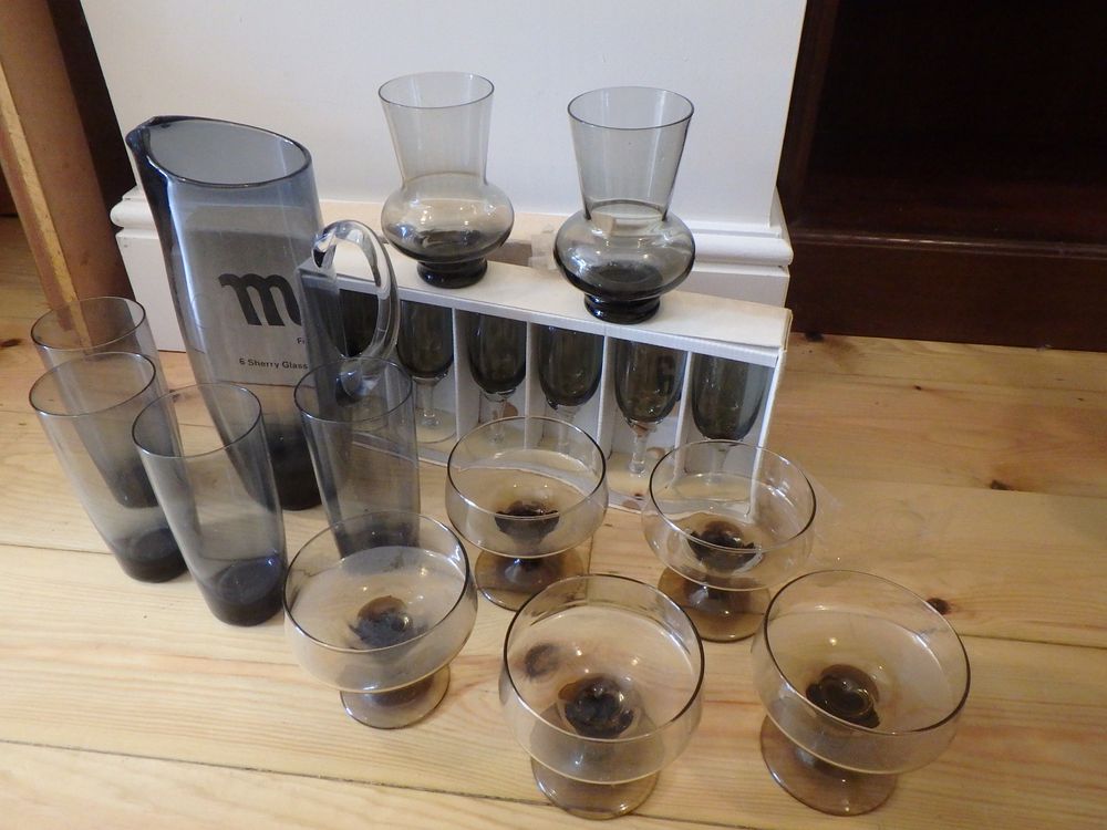 Lot 36: Vintage White Friars Pitcher Jug & Glasses Plus...