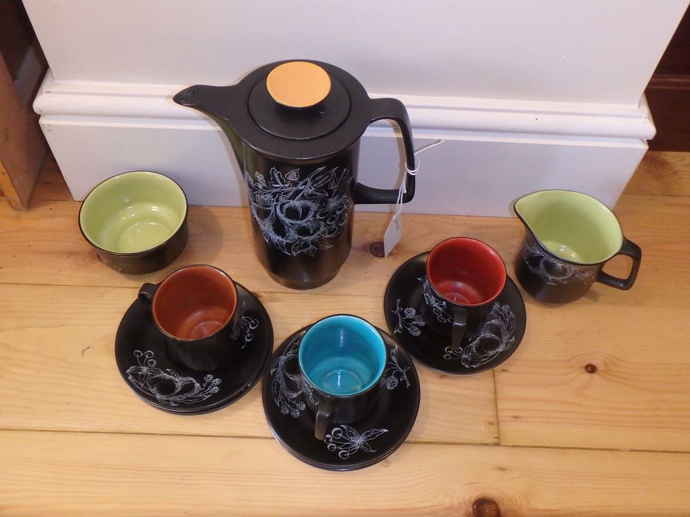 Lot 60: 1960 Part Coffee set by Crown Devon “Harlequin...