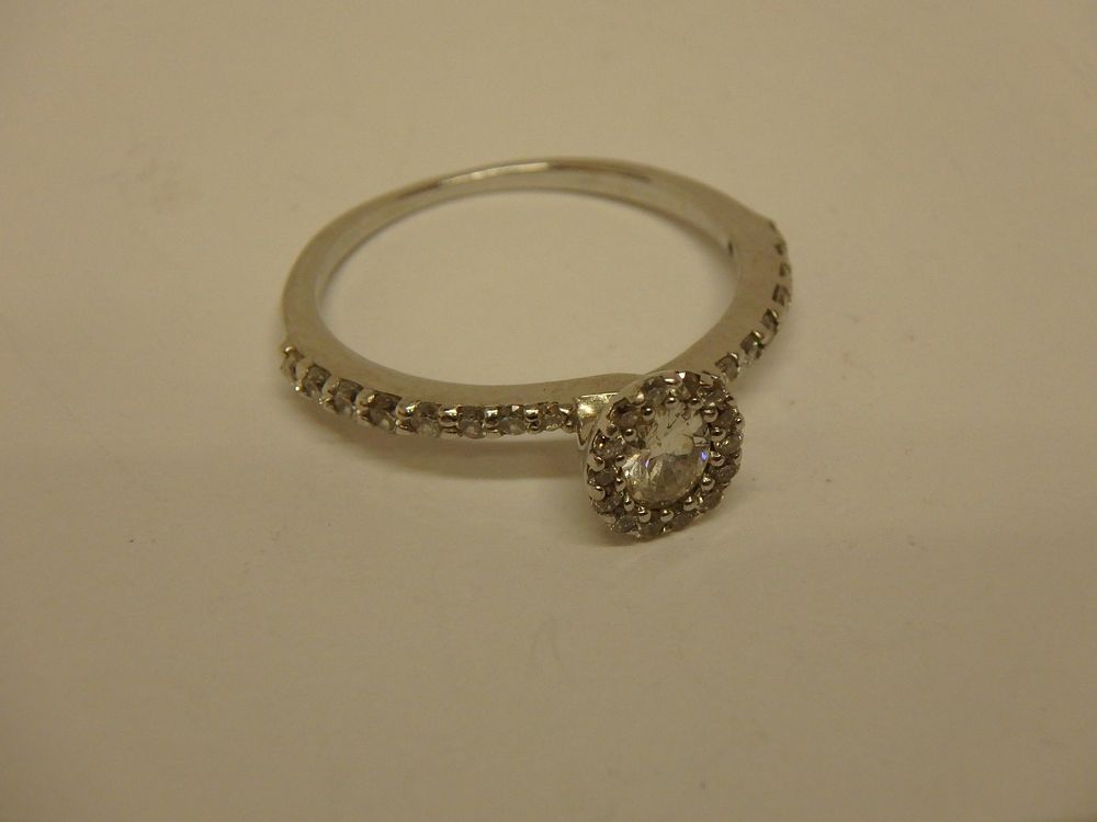Lot 27: 9ct White Gold Halo Diamond Ring Total Weight...