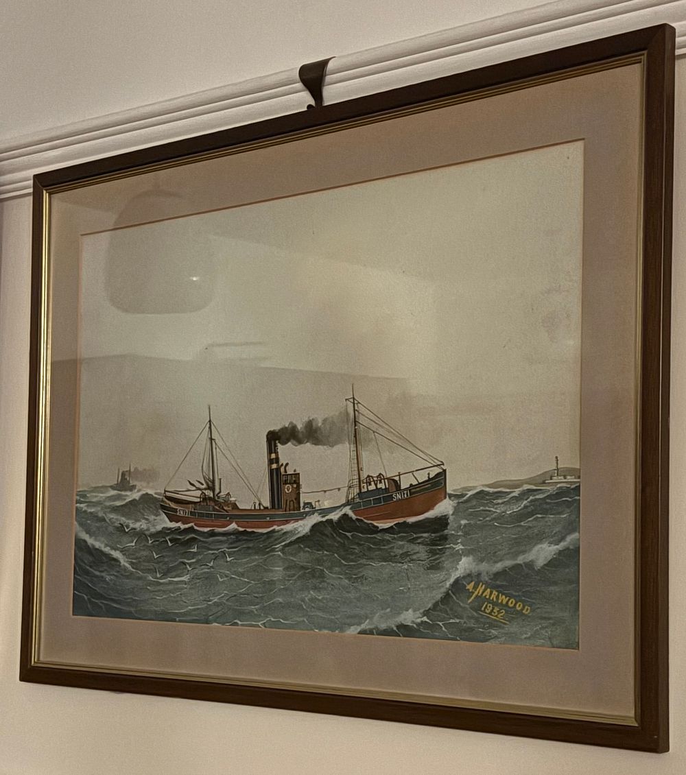 Lot 43: Original painting Polar Prince SN171 Coming in to the River Tyne by A Harwood DD1932 - Also see lot 44 which is same subject with vessel going out