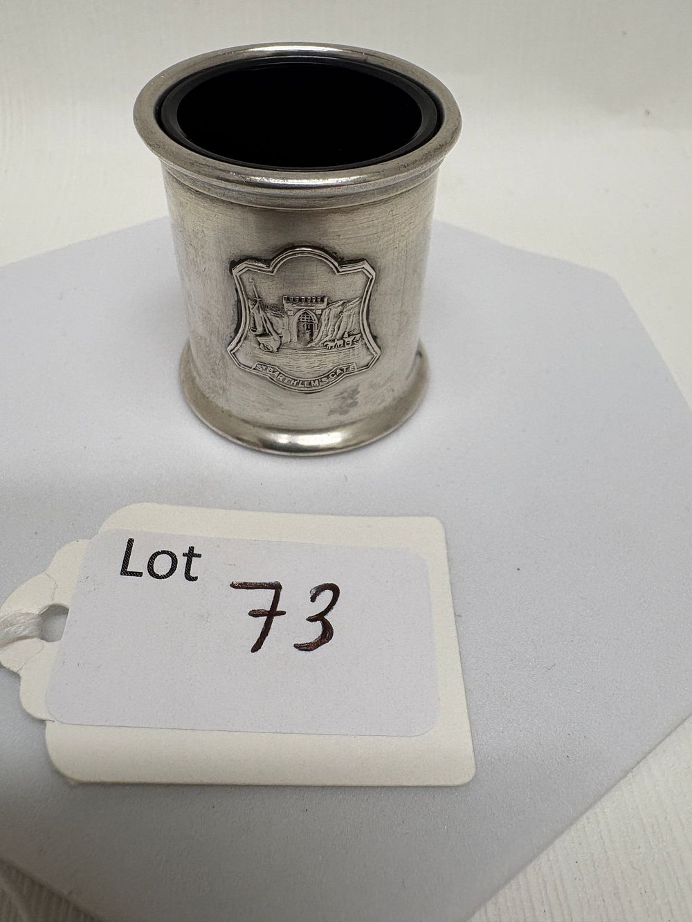 Lot 73: Silver Hallmarked Ink Pot - St Barthelme's Gate 56g Gross