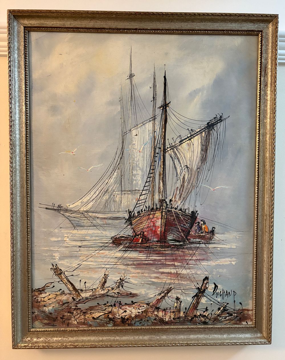 Lot 33: Oil of Ships signed by Duchamp