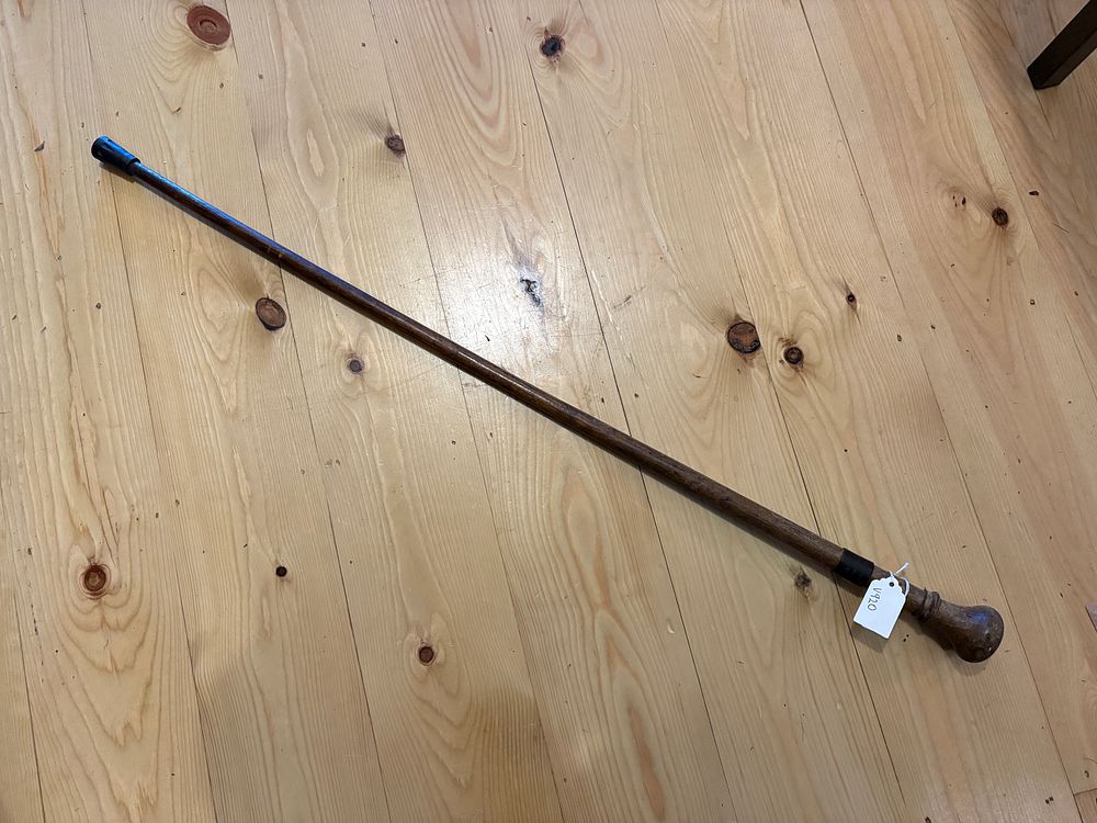 Lot 610: Wooden Walking Stick with Copper Plaque Stating " MADE FROM THE COPPER & TIMBER TAKEN FROM H.M.S BRITANNIA - DARTMOUTH 1869 - 1905