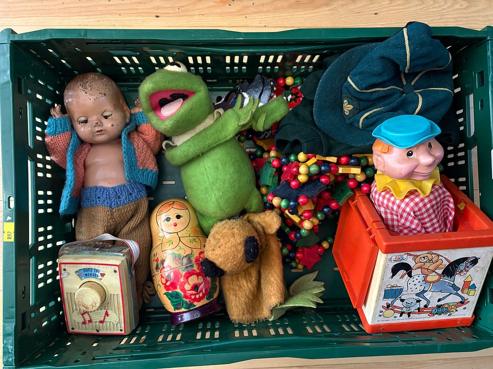 Lot 625: Vintage toys including fisher price, kermit the frog and chad valley sooty etc