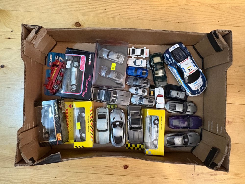 Lot 619: Box of mixed die cast cars corgi etc