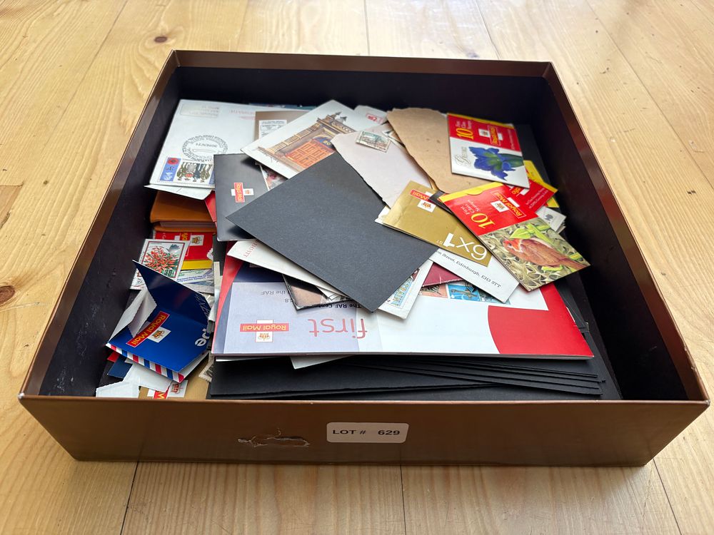 Lot 629: Box of assorted stamps first day covers etc
