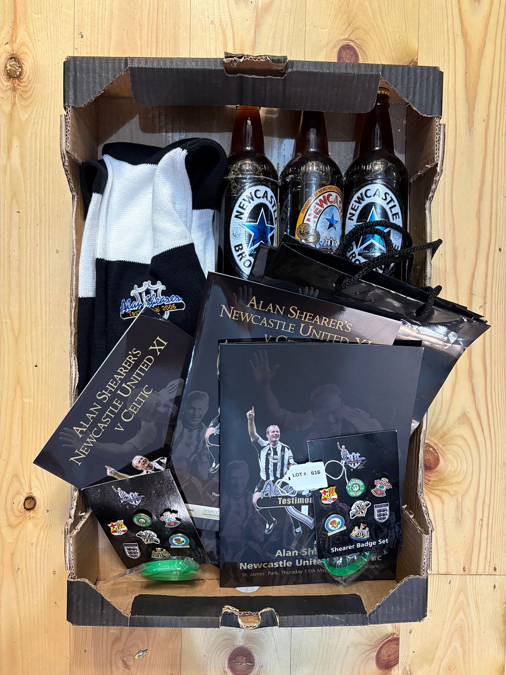 Lot 616: Alan Shearers testimonial 2006 items to include Brown ale, badge sets etc