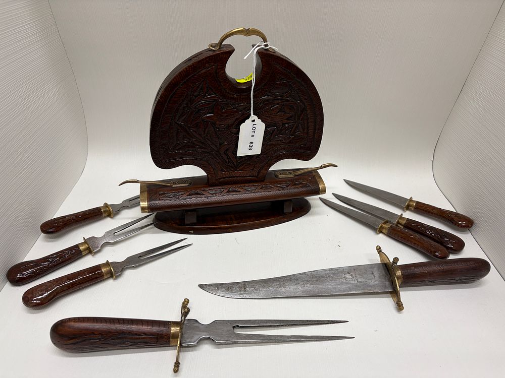 Lot 638: Decorative wooden Indian carving knife set
