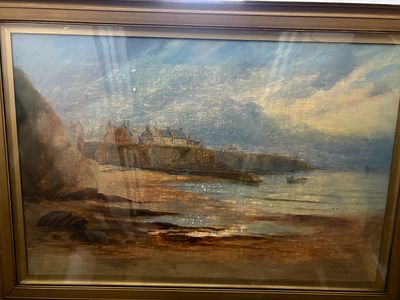 Framed Painting Depicting Cullercoats Bay signed F W Reaveley