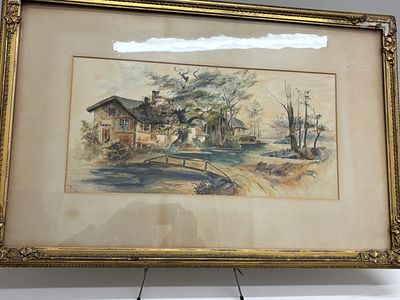 Framed Watercolor Landscape Painting, Signed. A framed watercolor painting depicting a landscape 