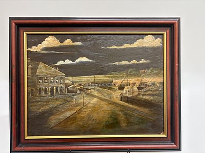 Rare 1980s Painting on Slate by Jeff Rowland of Percymain North Shields 
. Tynemouth born artist 