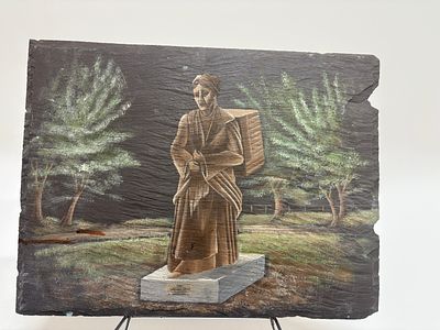 Rare 1980s Painting on Slate by Jeff Rowland of the wooden dolly North Shields