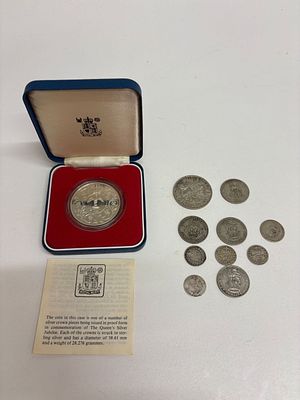 1977 Royal Mint Queen Elizabeth II Silver Jubilee Proof Crown Coin and a Collection of Ten 