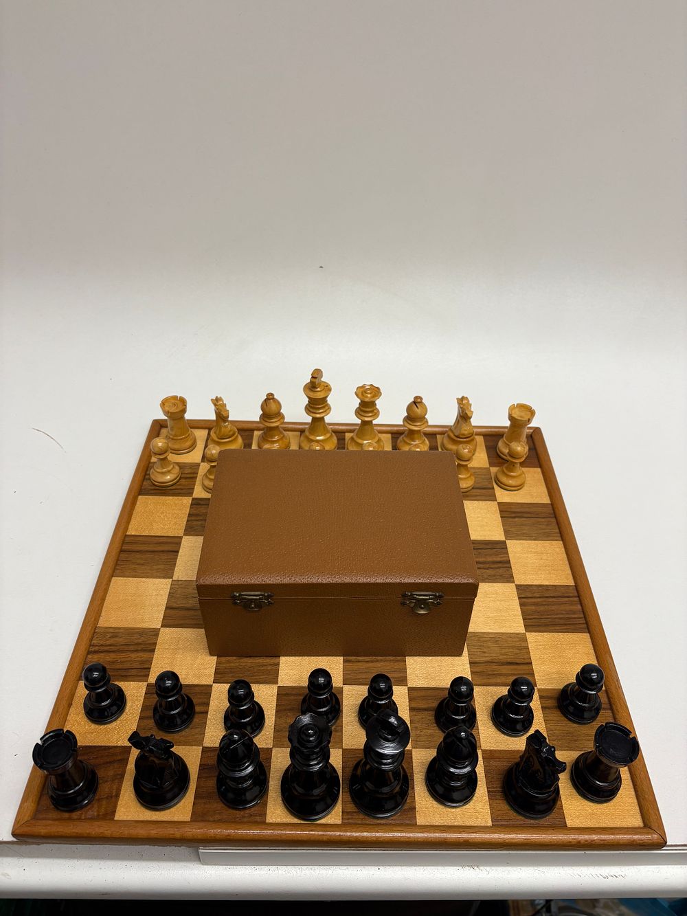 Lot 560: A Vintage Wooden Staunton Pattern Chess Set with Faux Leather Storage Box