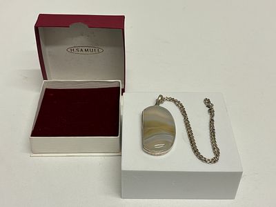 Sterling Silver and Banded Agate Pendant Necklace with H. Samuel Box. A contemporary sterling 