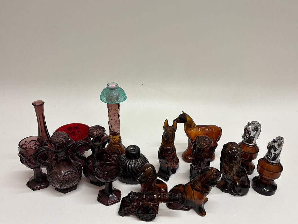 Lot 594: A Collection of Vintage Avon Novelty Figural Pressed Glass Cologne and Aftershave Bottles