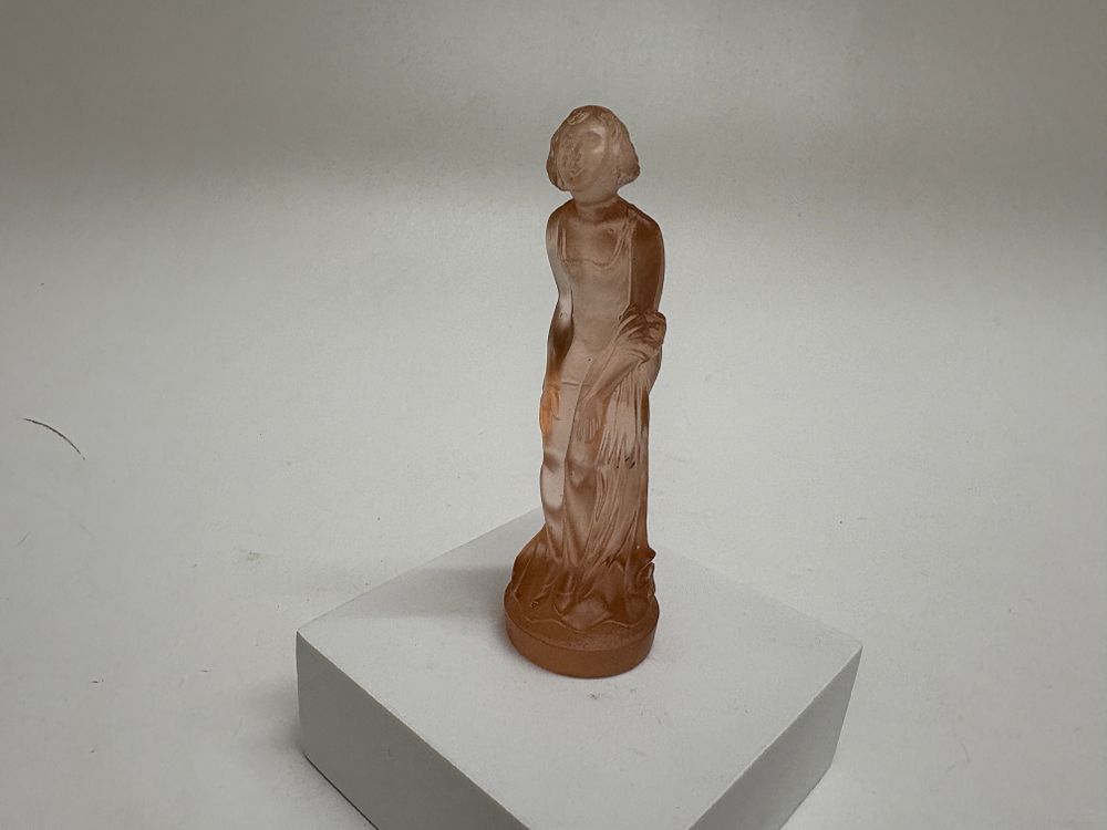 Lot 599: An Art Deco Cambridge Glass Co. Frosted Pink 'Draped Lady' Flower Frog