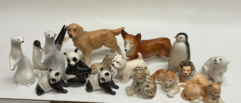 Lot 605: A Collection of Lomonosov and Other Ceramic Animal Figurines
