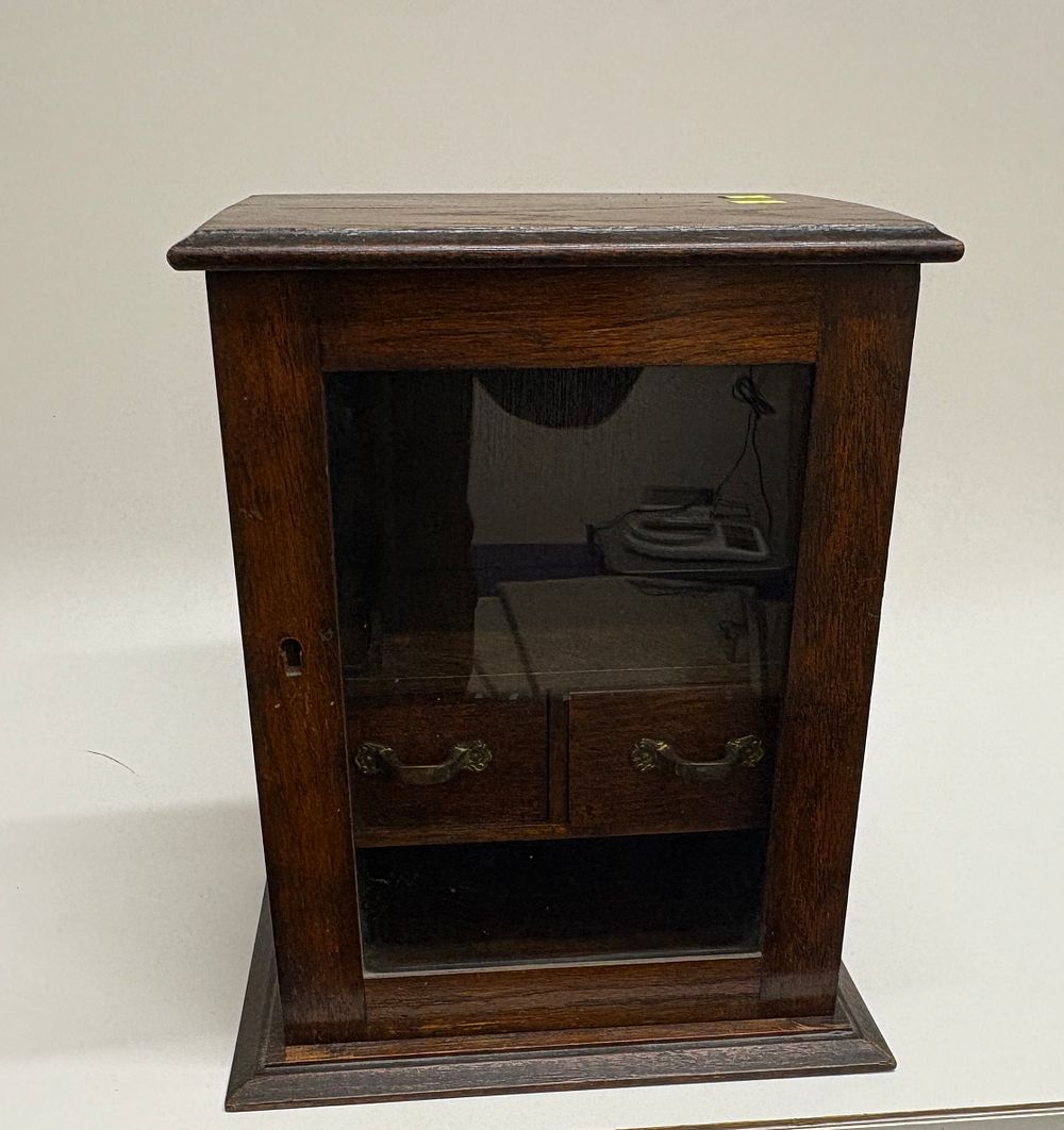 Lot 607: An Antique Edwardian Oak Smoker's Cabinet with Glass Door