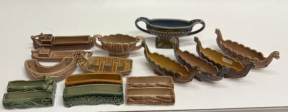 Lot 618: A Collection of Wade Porcelain Made in England Boat-Form Planters and Decorative Articles