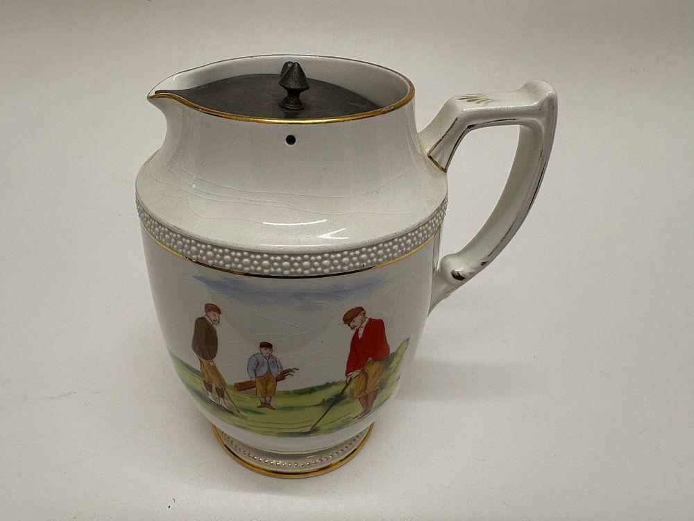 Lot 637: Late Victorian/Early Edwardian W & R Carlton Ware Golfing Scene Jug, Registered Design No. 332765